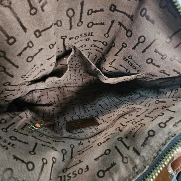 Fossil Vintage Leather Floral Tapestry Satchel Keyhole Bag - Picture 11 of 13